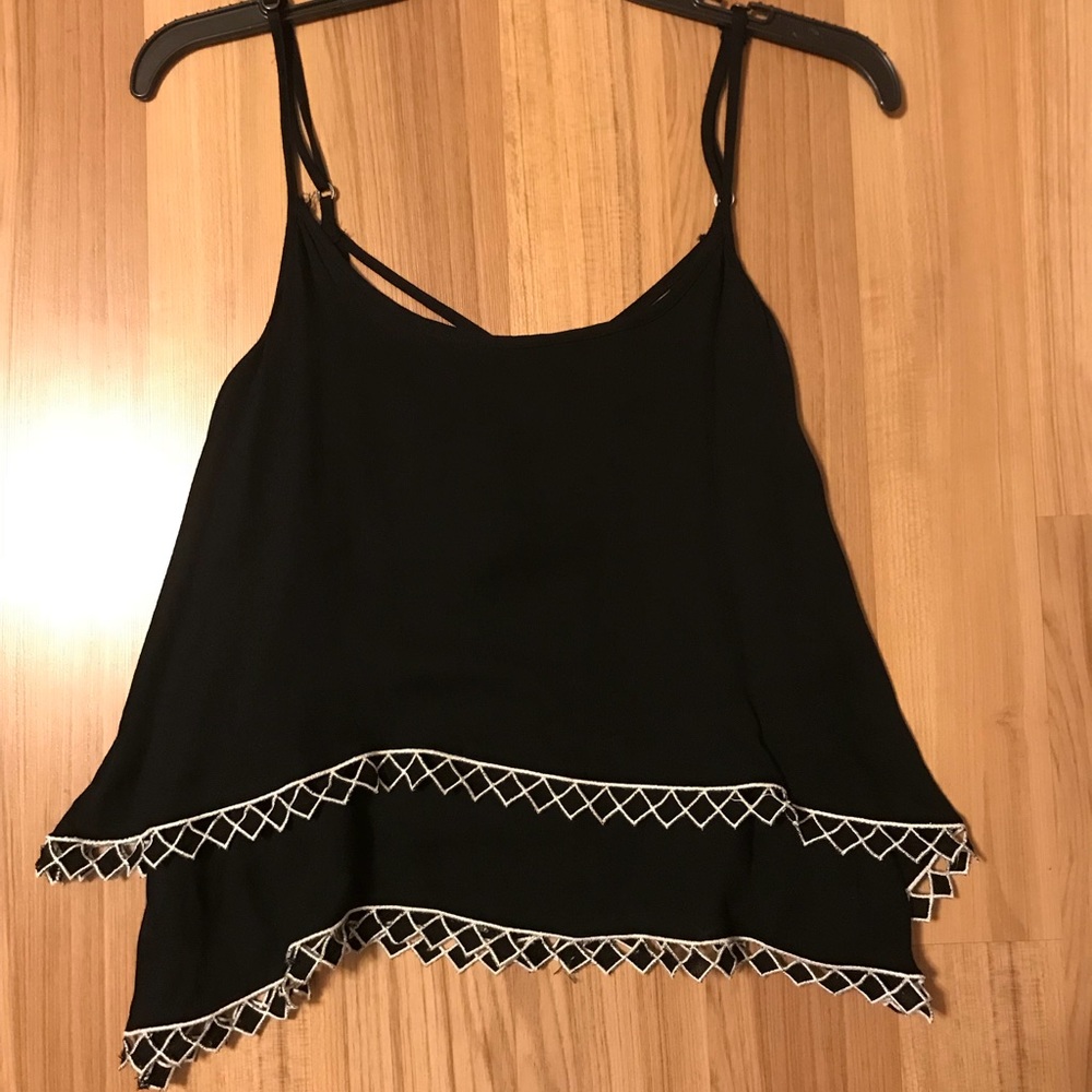 Black w/ White Embroidery Flounce Top